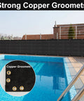 Heavy Duty Fence Privacy Screen 3ft X 50ft 150 GSM Mesh Windscreen With Brass Grommets For Outdoor Wall Deck Garden Backyard Porch Cable Ties Included Black Durable installed along a poolside fence.