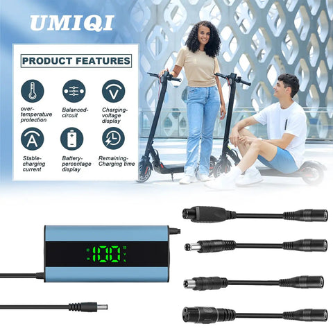 Beefed Up 42V 2A Electric Scooter Charger With LED Battery Display For 36V Li Ion Batteries Universal With 4 Connection Ports For Xiaomi Scooters Electric Bikes And Mobility Scooters