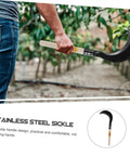 Person holding Manganese Steel Garden Sickle With Wooden Handle Ergonomic Design For Easy Weeding Trimming Harvesting