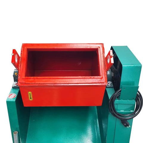 Heavy Duty Electric Drum Polisher Proven Workhorse Smooths Out Jagged Edges And Burrs In Sixty Liter Tumbling Barrel with open red drum.