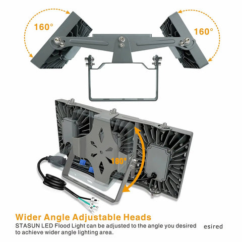Back view of Led Outdoor Flood Light 150W 13500Lm with 330 Degree Coverage showing adjustable heads and wiring