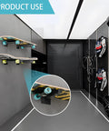 Skateboard Wall Mount Shelves 4 Pack Black Floating Brackets for Deck and Longboard Display in garage setup