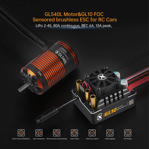 Smart App Controlled 1 To 10 Crawler ESC And Sensored Brushless Motor Combo For Off Road RC Trucks, 80A continuous, 200A peak