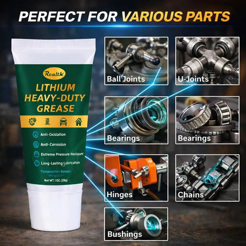 Lithium Grease 1 Oz High Temp Waterproof used on ball joints, bearings, hinges, chains, and bushings in image