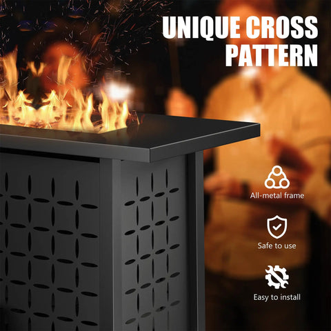 43 Inch Outdoor Gas Fire Pit Table With 50000 BTU Propane Heat Includes Lid And Lava Rock Rectangular Steel Patio Heater Black