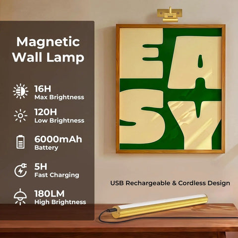 Gold Wireless Picture Lights For Wall Art 2 Pack Rechargeable Wall Spots With Led Battery Screen Dimmable Gallery Bulbs magnetic wall lamp above framed art.