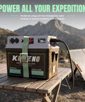 Smart Marine Battery Box 12V 24V Power Center With USB C And QC3.0 Quick Charge Port For Deep Cycle Bank on a wooden table outdoors.