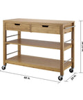Total Kitchen Upgrade 48 Inch Bamboo Island Cart With Slick Rolling Wheels Double Drawer Units And Spacious Shelves Heavy Duty Wood Prep Table in natural light.