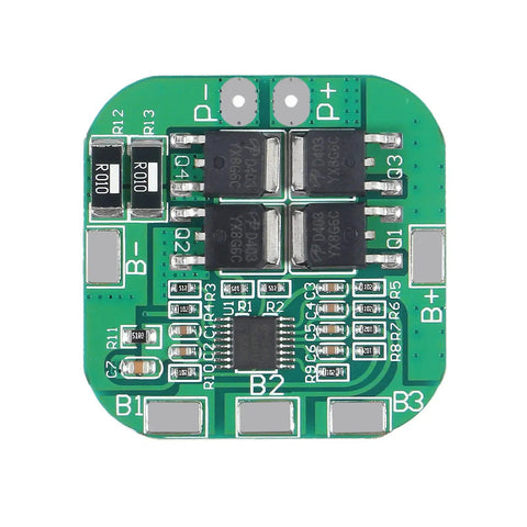 Pack Of Four Heavy Duty Bms For 18650 Lithium Ion Cells With Dead Simple Plug And Play Wiring And Built Tough Short Circuit Safety Protection And Smooth Automatic Balancing, 4S BMS board layout with components.
