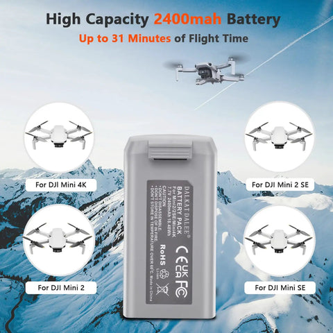 Smart Flight Battery For DJI Mini Series Replacement 2400mAh Up To 31 Minutes Flight Time with drones, high capacity.