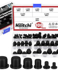 Rock Solid 100Pcs Silicone Hole Plugs Assortment Kit With 7 Sizes For Powder Coating And Plating Jobs High Temp Waterproof Stopper T-Shaped Seals In Black To Keep Your Holes Gapping Safe. 100-piece black silicone plug set in plastic organizer, 3.5-14 mm sizes