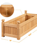 Wooden Raised Garden Bed Planter Box For Yard And Greenhouse Outdoor Use, Rectangular Planter, Light Brown with Dimensions.