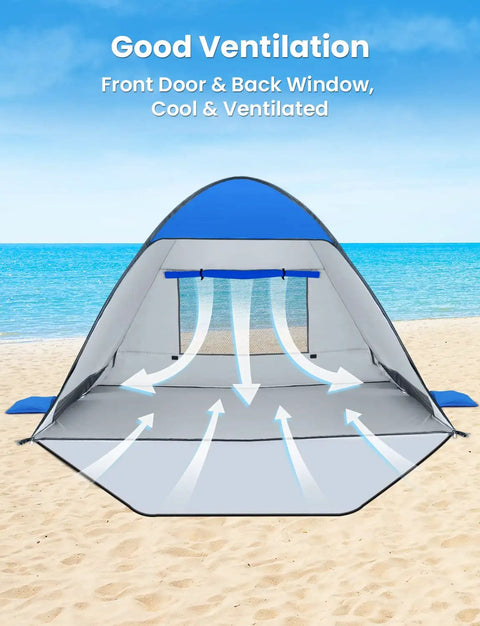 Pop Up Beach Tent Instant Portable Sun Shade Shelter For 1 To 2 People UPF Fifty Plus Protection with ventilation flow