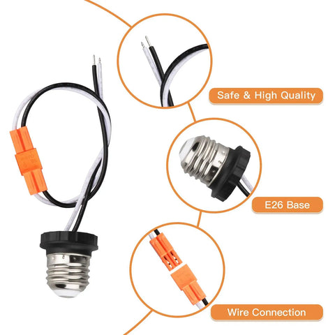 Six Pack E26 Light Socket Adapter Pigtail For LED Ceiling Downlights Plug And Play Screw In Male Socket Converter With 18 AWG Wire
