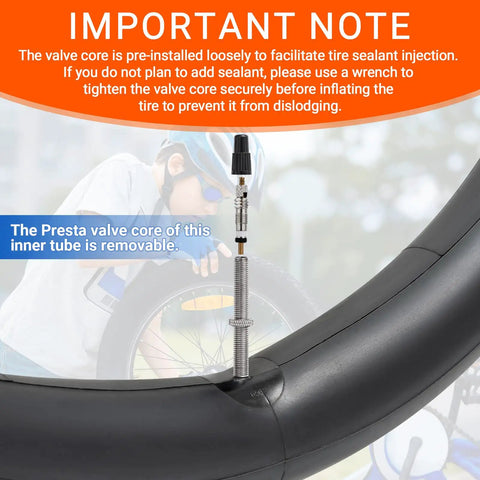 Two Pack Beefy 24 Inch Heavy Duty Bike Tubes 24x1.75 To 24x2.25 45 57 507 With 48mm Presta Valve Removable Valve Details