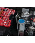 107 Piece Home And Auto Tool Set With Reversible 3/8 Inch Drive Ratchet used on car engine, tool case visible