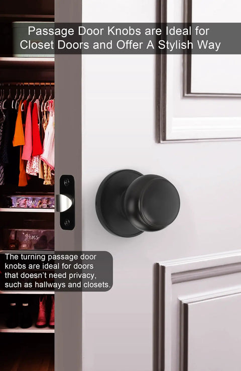 Matte Black Passage Door Knobs Set For Hallways And Closets No Locking Interior Door Handles 5 Pack Modern Satin Finish