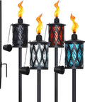 4 Pack Glass Outdoor Citronella Torches With 14 Oz Fuel, Adjustable 30 To 59 Inch Height, Multi Color Glass Flames On 4 Prong Grounded Stakes