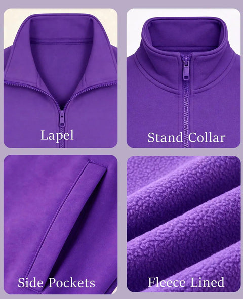 Mens Purple Full Zip Sweatshirt With Stand Collar No Hood Plush Fleece Lining Zip Up Cardigan Style Jacket XL with lapel, fleece, pockets.