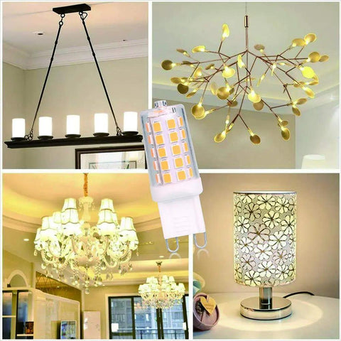 G9 LED Bulb Dimmable T4 Base 2700K Soft White 4W 450Lm 120V AC No Flicker 360 Degree Beam 5-pack shown with ceiling fixtures