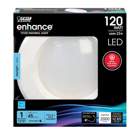 Upgrade Your Space With 5 Or 6 Inch LED Recessed Downlights, 2000 Lumens, 3000K Bright White, Dimmable Retrofit Kit, packaging
