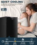 Front view of Upstreman 3.2 cu ft black single-door mini fridge with freezer.