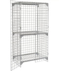 Built Tough Commercial Wire Mesh Security Locker With Heavy Duty Double Doors Premium Adjustable Shelf No Sweat Setup Hella Secure Latch For Shop Warehouse In Durable Gray, features two shelves and open design.