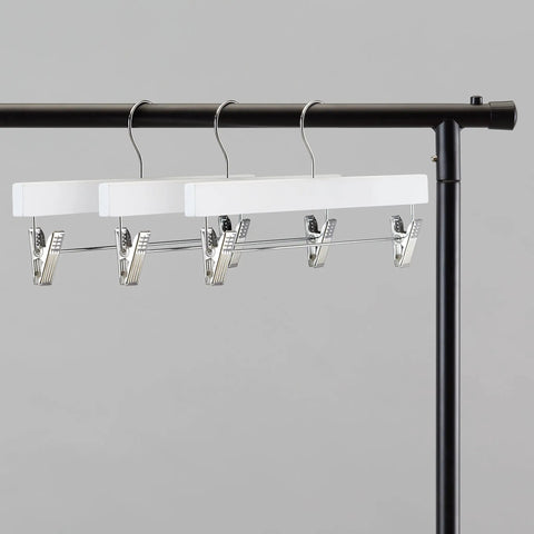 Solid Construction Wooden Pants And Skirt Hangers With Secure Grip Clips 10 Pack White Closet Organizer System To Keep Your Look Fresh And Your Setup Locked In