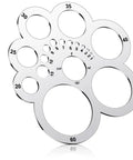 Leather Corner Punch Set And Circle Template Tool For Leather Crafting Portable Round Corner Ruler Cutting Guide For Drafting DIY Projects Lightweight Compact Metal Template Kit showing multiple circle sizes for precise crafts.