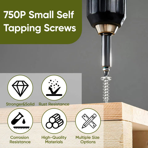 750 Piece Tiny Screws For Plastic And Metal M1.7 To M3 Phillips Pan Head Self Tapping Screws Silver Carbon Steel