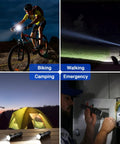 Two Pack Beast Bright 1500 Lumen LED Flashlights With Five Modes Zoomable Waterproof Tactical Torch For Camping Hiking Emergencies And Home Use Batteries Not Included demonstrated for biking, walking, camping, and emergency situations.