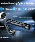Universal Camera Cage Top Handle With Cold Shoe Mount and Anti Off Safety Pin showing various mounting options