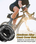 Crank Cover Screw Set M19 For Mountain Bikes Aluminum Alloy Black Finish, shown with cyclist on road bike for context.