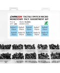 Open box of 200pcs 6x6mm tactile push button switch kit with 4 pins micro momentary SPST NO ideal for breadboard Arduino PCB prototyping.