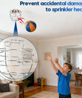 Six Pack Chrome Plated Fire Sprinkler Head Guard Cages For 1/2 Recessed Sidewall Drywall Sprinklers shown protecting from ball impact.