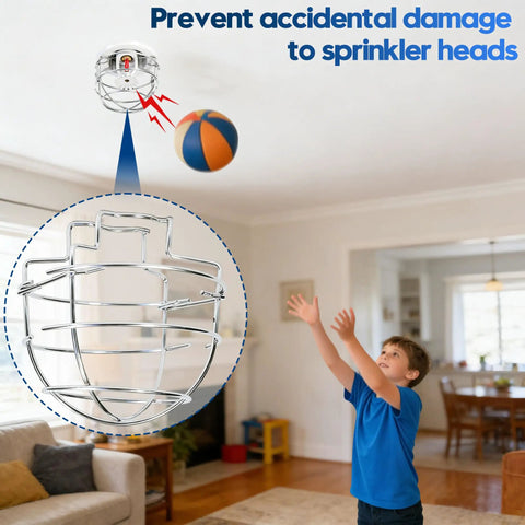 Six Pack Chrome Plated Fire Sprinkler Head Guard Cages For 1/2 Recessed Sidewall Drywall Sprinklers shown protecting from ball impact.