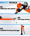 Beefy Electric Pickup Truck Crane With 1800 Lbs Lift Folding Truck Bed Crane And 2500 Lbs 12V Winch detail features image