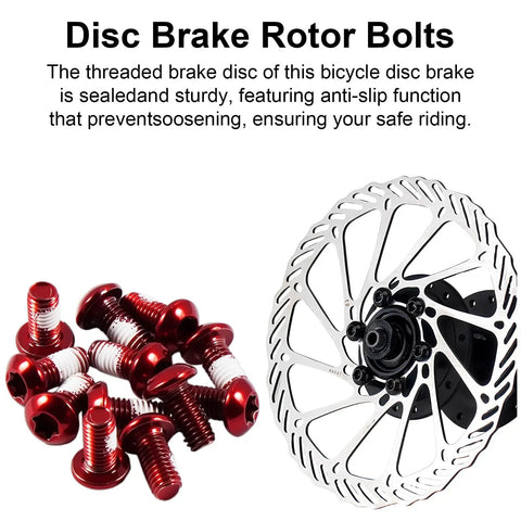 Red Mountain Bike Brake Disc Rotor Bolts Beefy Stainless T25 Steel Six Bolt Hardware with rotor