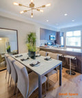 Modern Sputnik Ceiling Light Fixture With Gold Finish For Bedroom Kitchen Dining And Living Room in a modern kitchen.