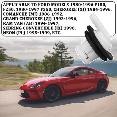 2 Pack Fuel Tank Vent Valve Kit With Grommet For Jeep Wrangler And Ford F Series Trucks 1980 1996 F150 F250 F350 Gas Tank Rollover Valve Replaces 5360058 5360059 911060 next to a red sports car on scenic road.