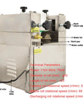 WYDDDARY Lab Three Roll Grinder With 304 Stainless Steel Housing, side view showing water inlet and handwheel adjustment.