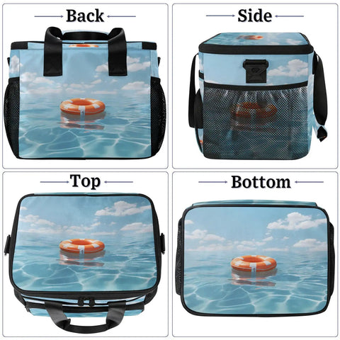 Insulated Picnic Backpack With Big Capacity Lunch Bag For Everyday Grub, Portable Tote views, blue ocean print