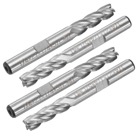 Quarter Inch End Mill Router Bit Set, Four Flute Straight Shank HSS-AL CNC Cutter, Four Piece Spiral Milling Tool For Wood PVC MDF Engraving