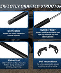 Parts of Toyota Hood Struts For Tacoma 2024 2025 2026 And 4Runner 2025 2026 No Drill Hood Lift Support shown with labels
