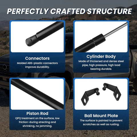 Parts of Toyota Hood Struts For Tacoma 2024 2025 2026 And 4Runner 2025 2026 No Drill Hood Lift Support shown with labels