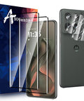 Image showing Two Pack 3D Screen Protector For Motorola Edge 2025 And Two Pack Camera Lens Tempered Glass Protector With 9H Hardness Anti Fingerprint No Air Bubbles Easy Installation Case Friendly.