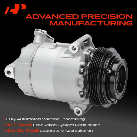 Top Shelf AC Compressor Kit With Clutch And Precharged Pag 46 Lubricant For Buick Regal 2014 To 2017 2.0 And 2.4 Liters side view of compressor