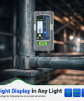 Pulse Mode Ready Laser Receiver With LCD And LED Display For Outdoor Leveling, Green And Red Beams, Up To 660 Feet, IP65 Waterproof, Magnetic Mount And Clamp, Compatible With Pro Laser Levels That Use Pulse Mode, mounted on metal pipe