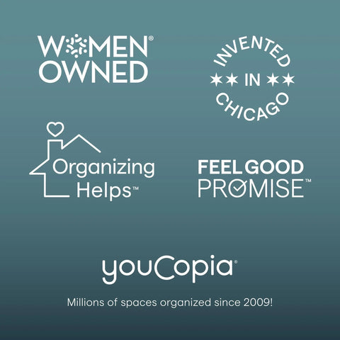 Graphic featuring Women Owned, Invented in Chicago, Feel Good Promise, and youCopia branding for organization products.
