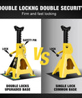Two yellow 3-ton car jack stands with black posts, double-locking and large foot bases for SUVs